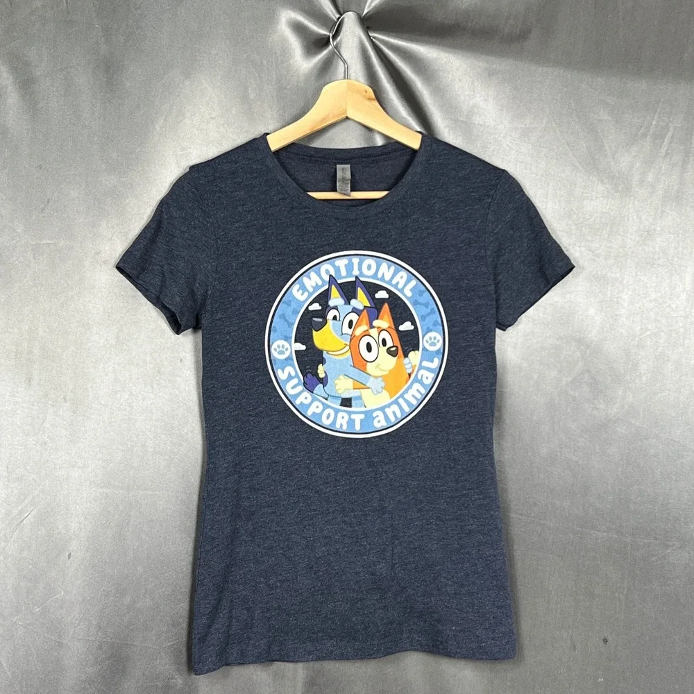 Next Level Bluey Bingo Emotional Support Animal Navy Heather Graphic Tee Kids M